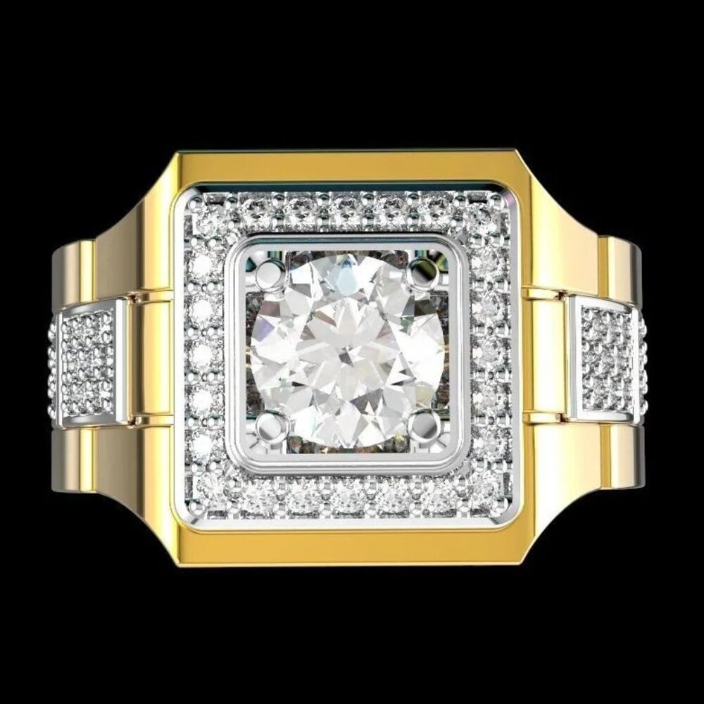 🆕 Men's Gold Tone 1.50 Ctw, Pave Diamond Ring 18K Yellow Gold Pltd🆕 - Picture 5 of 5